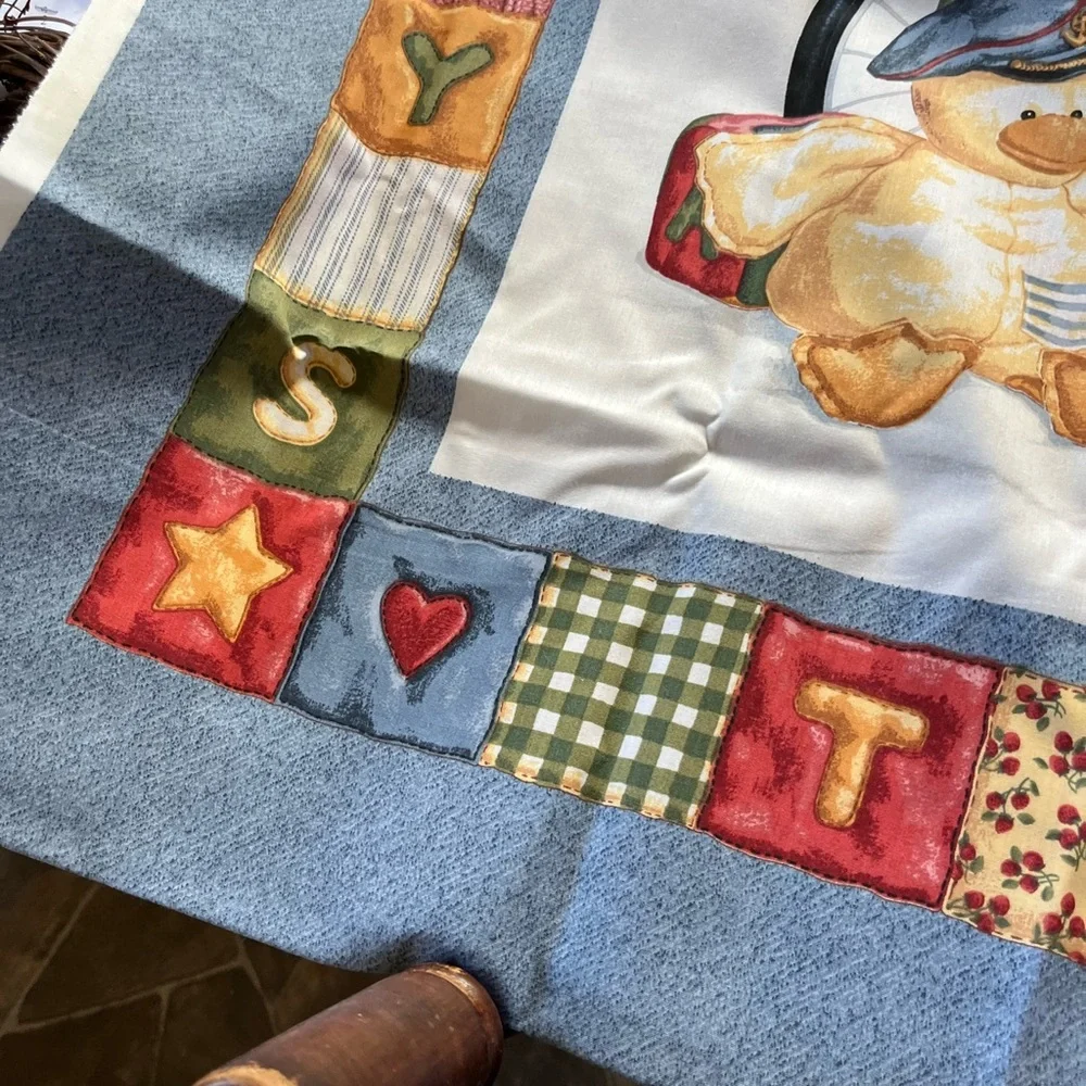 Festive Santa Patchwork Fabric Panel - Red, Blue, Green, quilt top and wreaths